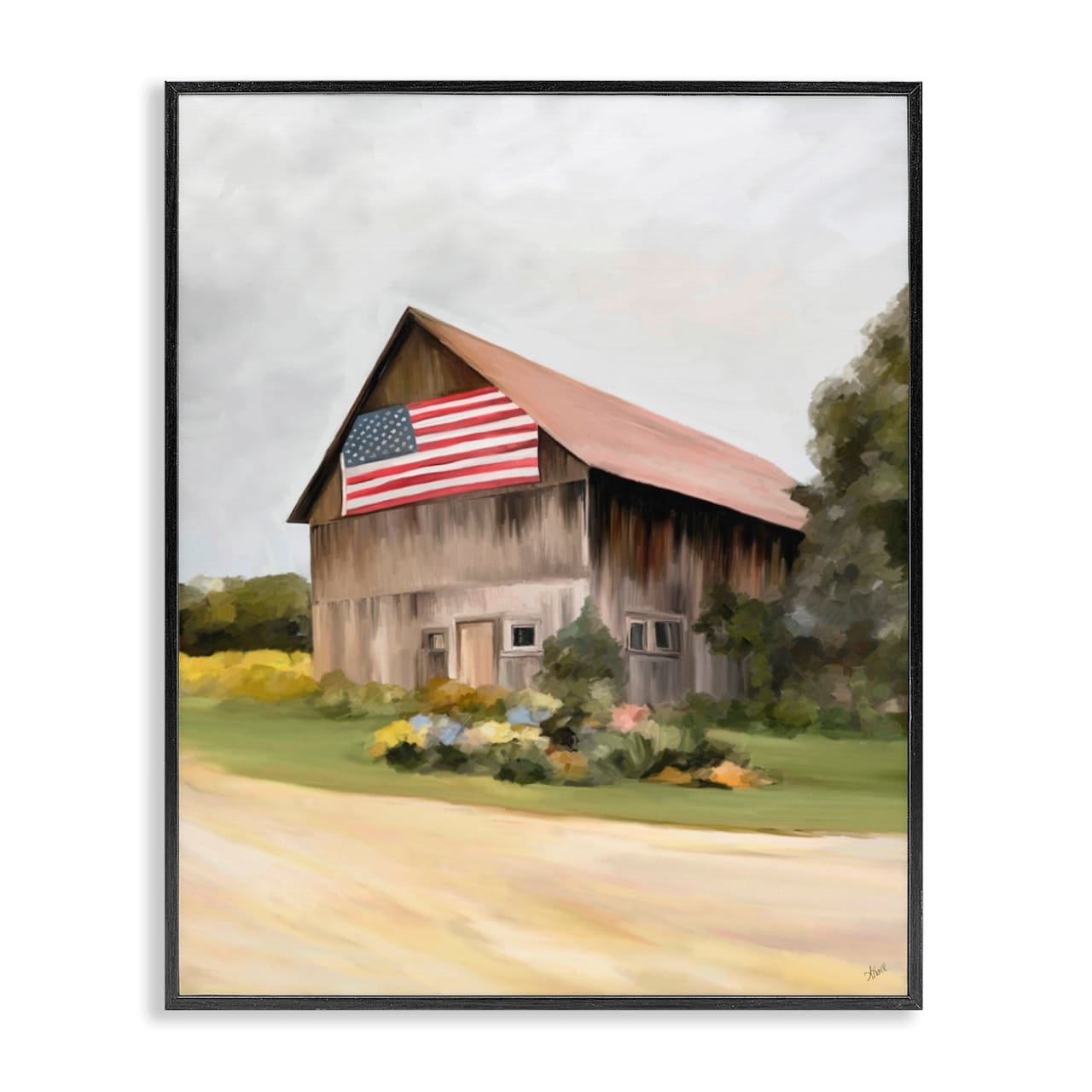 Stupell Industries Rural Americana Home Countryside Farm Flag Painting Framed Giclee Art